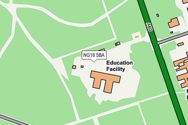 NG18 5BA map - OS OpenMap – Local (Ordnance Survey)
