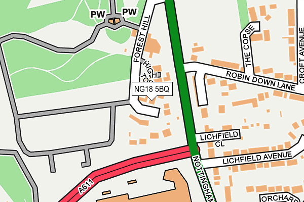 NG18 5BQ map - OS OpenMap – Local (Ordnance Survey)