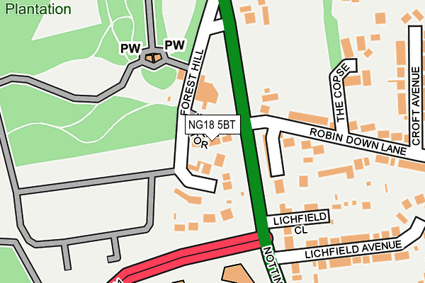 NG18 5BT map - OS OpenMap – Local (Ordnance Survey)