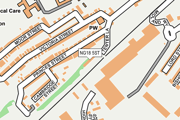 NG18 5ST map - OS OpenMap – Local (Ordnance Survey)