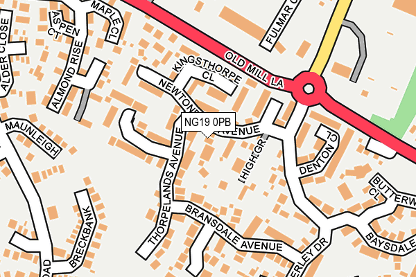 NG19 0PB map - OS OpenMap – Local (Ordnance Survey)