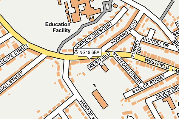 NG19 6BA map - OS OpenMap – Local (Ordnance Survey)