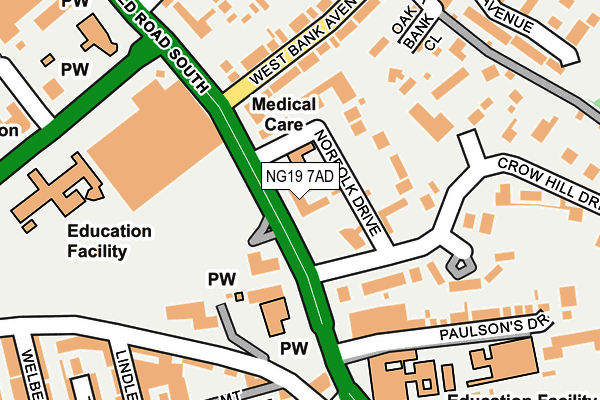 NG19 7AD map - OS OpenMap – Local (Ordnance Survey)