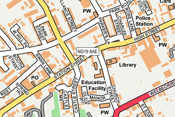 NG19 8AE map - OS OpenMap – Local (Ordnance Survey)