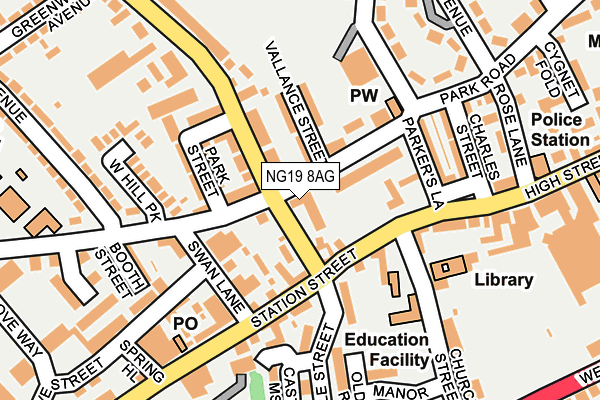 NG19 8AG map - OS OpenMap – Local (Ordnance Survey)