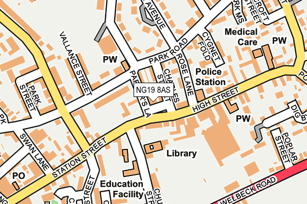 NG19 8AS map - OS OpenMap – Local (Ordnance Survey)