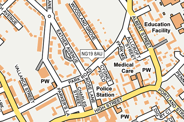 NG19 8AU map - OS OpenMap – Local (Ordnance Survey)