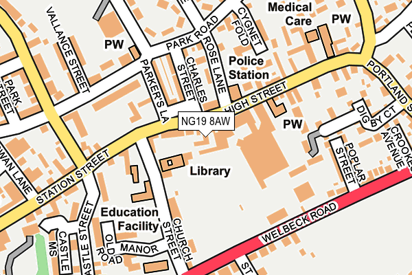 NG19 8AW map - OS OpenMap – Local (Ordnance Survey)