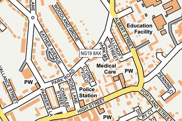 NG19 8AX map - OS OpenMap – Local (Ordnance Survey)