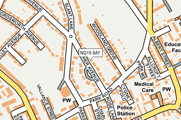 NG19 8AY map - OS OpenMap – Local (Ordnance Survey)