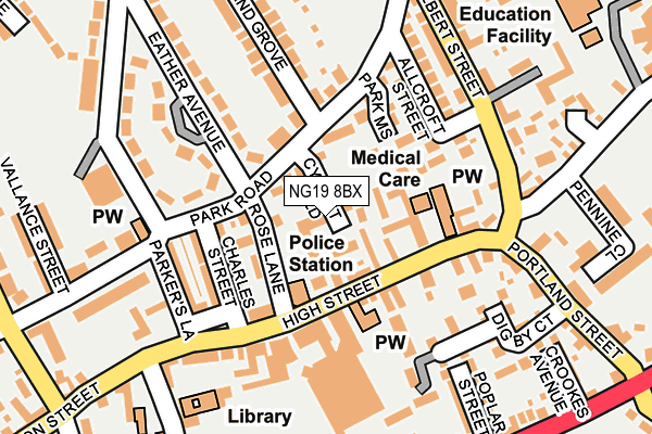 NG19 8BX map - OS OpenMap – Local (Ordnance Survey)