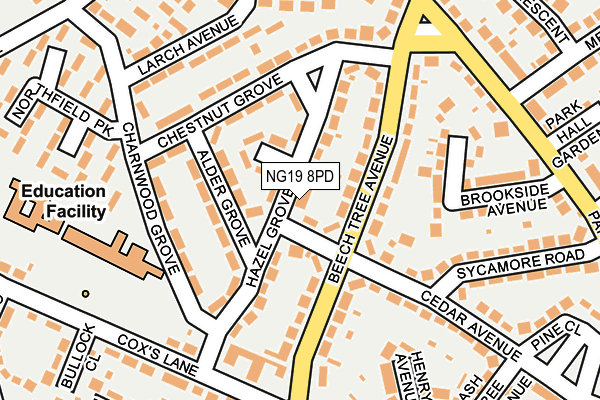 NG19 8PD map - OS OpenMap – Local (Ordnance Survey)