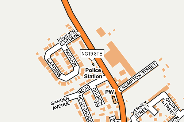 NG19 8TE map - OS OpenMap – Local (Ordnance Survey)