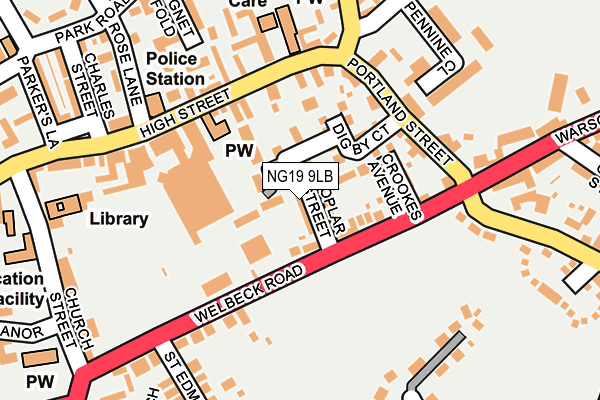 NG19 9LB map - OS OpenMap – Local (Ordnance Survey)