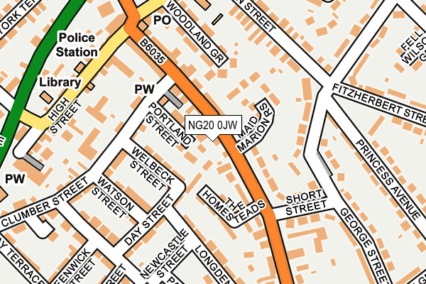 NG20 0JW map - OS OpenMap – Local (Ordnance Survey)