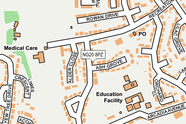 NG20 8PZ map - OS OpenMap – Local (Ordnance Survey)