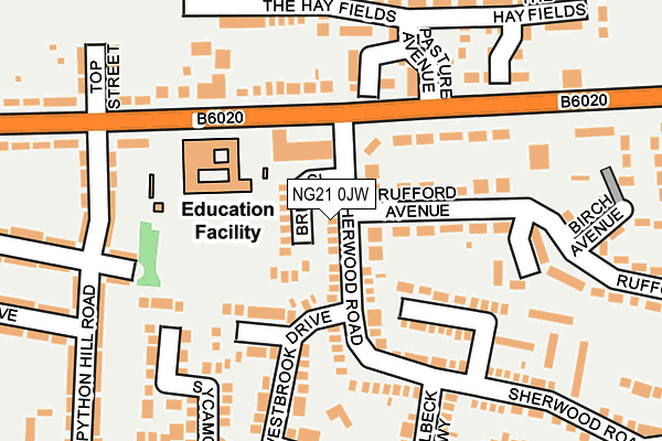 NG21 0JW map - OS OpenMap – Local (Ordnance Survey)