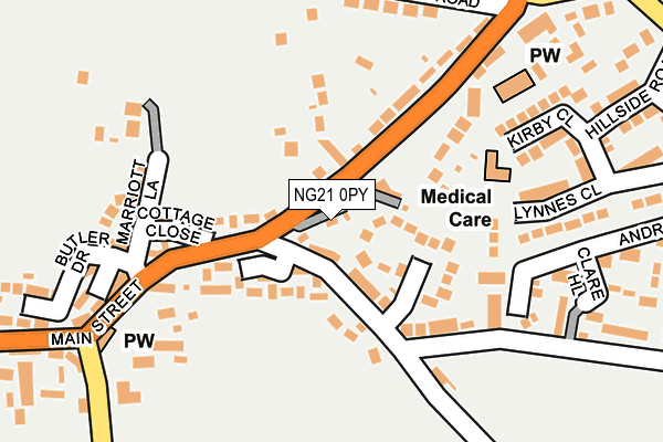 NG21 0PY map - OS OpenMap – Local (Ordnance Survey)