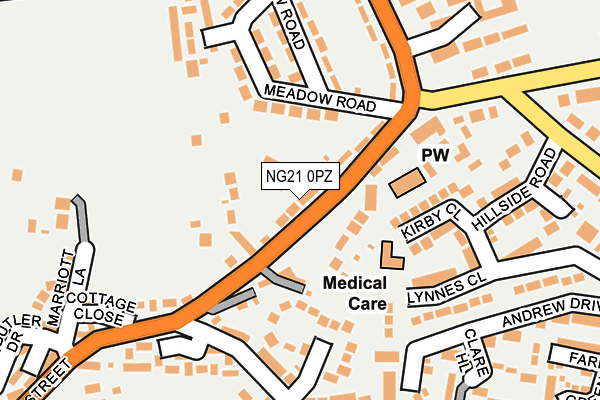 NG21 0PZ map - OS OpenMap – Local (Ordnance Survey)