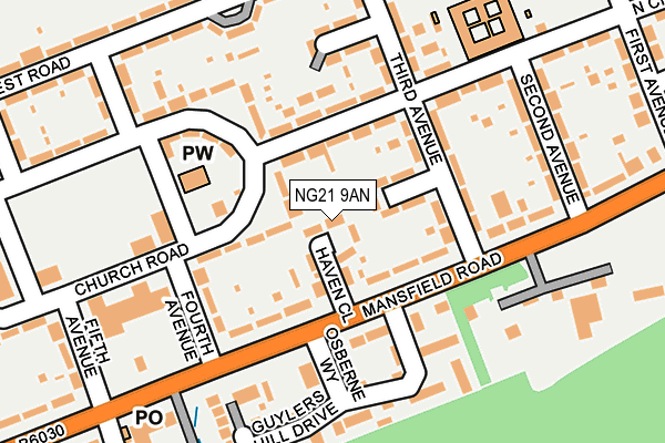 NG21 9AN map - OS OpenMap – Local (Ordnance Survey)