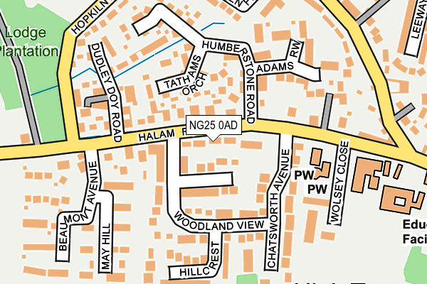 NG25 0AD map - OS OpenMap – Local (Ordnance Survey)