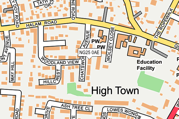 NG25 0AE map - OS OpenMap – Local (Ordnance Survey)