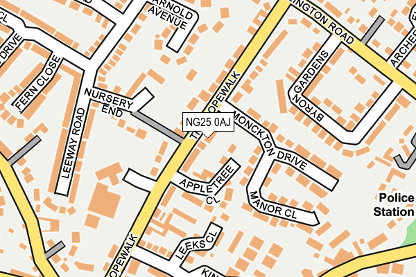 NG25 0AJ map - OS OpenMap – Local (Ordnance Survey)
