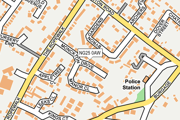 NG25 0AW map - OS OpenMap – Local (Ordnance Survey)