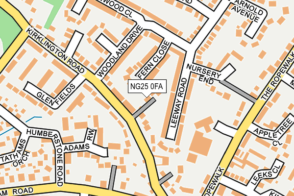 NG25 0FA map - OS OpenMap – Local (Ordnance Survey)