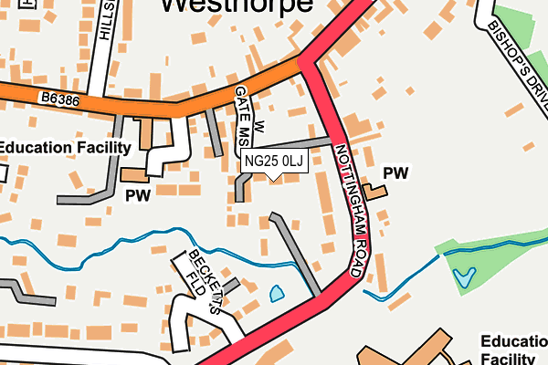 NG25 0LJ map - OS OpenMap – Local (Ordnance Survey)