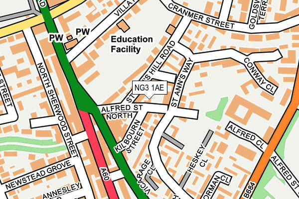 NG3 1AE map - OS OpenMap – Local (Ordnance Survey)