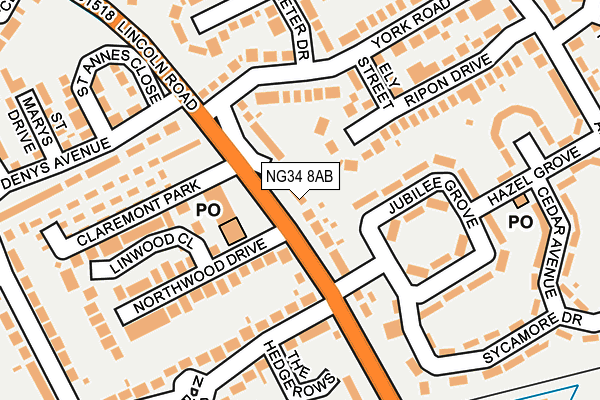 NG34 8AB map - OS OpenMap – Local (Ordnance Survey)