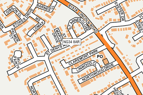 NG34 8AR map - OS OpenMap – Local (Ordnance Survey)