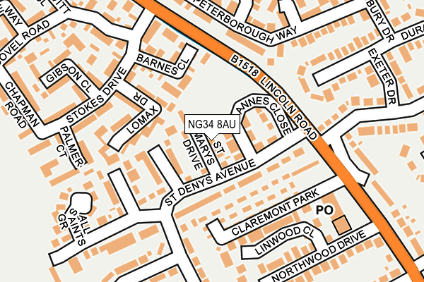 NG34 8AU map - OS OpenMap – Local (Ordnance Survey)