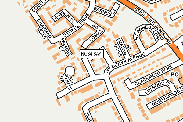NG34 8AY map - OS OpenMap – Local (Ordnance Survey)