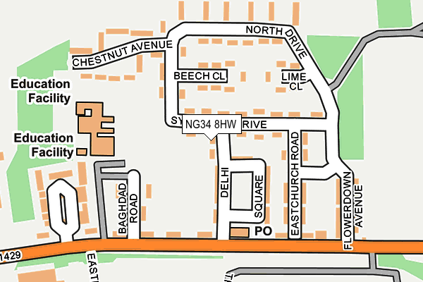 NG34 8HW map - OS OpenMap – Local (Ordnance Survey)