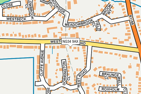 NG34 9AX map - OS OpenMap – Local (Ordnance Survey)