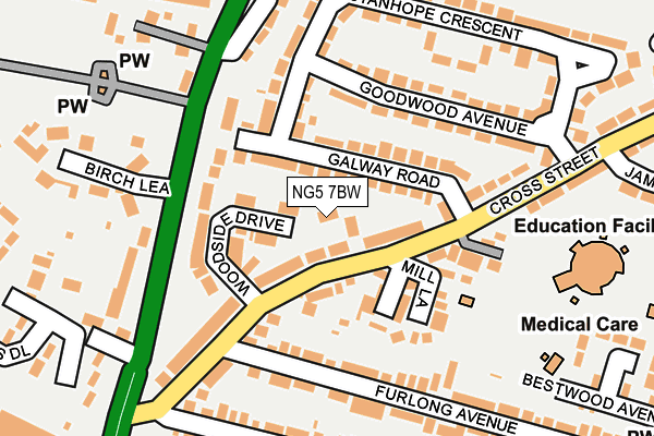 NG5 7BW map - OS OpenMap – Local (Ordnance Survey)