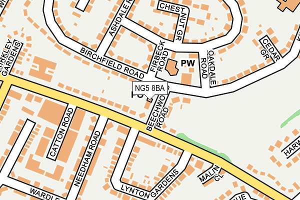 NG5 8BA map - OS OpenMap – Local (Ordnance Survey)