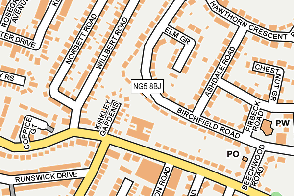 NG5 8BJ map - OS OpenMap – Local (Ordnance Survey)