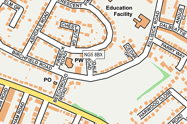 NG5 8BX map - OS OpenMap – Local (Ordnance Survey)