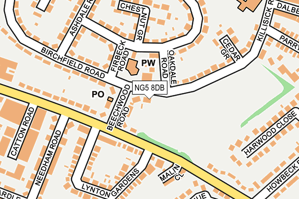 NG5 8DB map - OS OpenMap – Local (Ordnance Survey)