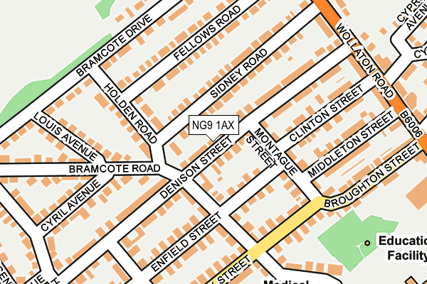 NG9 1AX map - OS OpenMap – Local (Ordnance Survey)