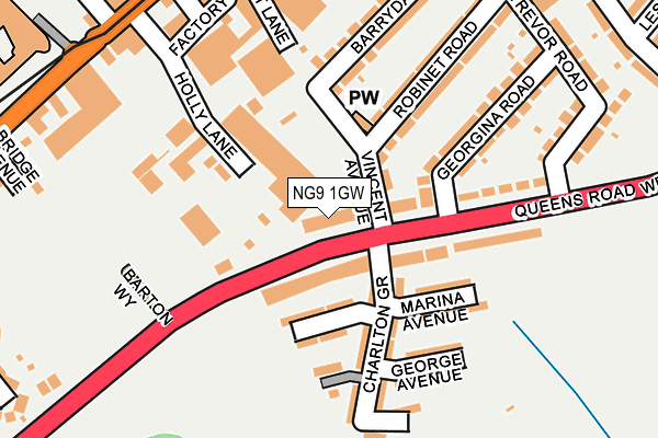 NG9 1GW map - OS OpenMap – Local (Ordnance Survey)