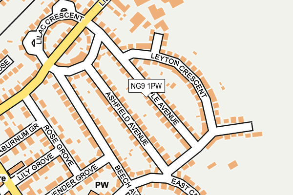 NG9 1PW map - OS OpenMap – Local (Ordnance Survey)