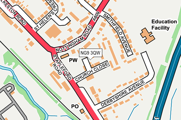 NG9 3QW map - OS OpenMap – Local (Ordnance Survey)