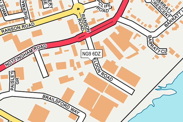 NG9 6DZ map - OS OpenMap – Local (Ordnance Survey)