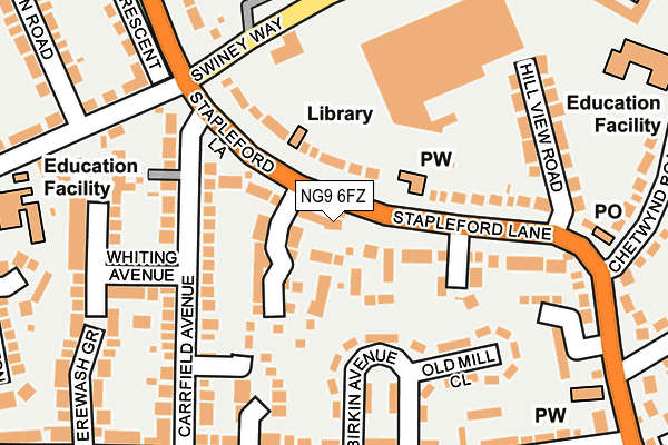 NG9 6FZ map - OS OpenMap – Local (Ordnance Survey)