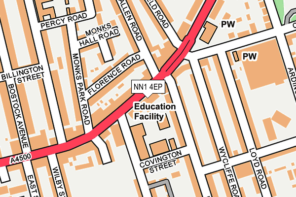 Map of WELLINGBOROUGH ROAD SURGERY LTD at local scale