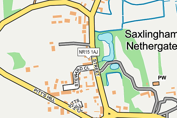 NR15 1AJ map - OS OpenMap – Local (Ordnance Survey)